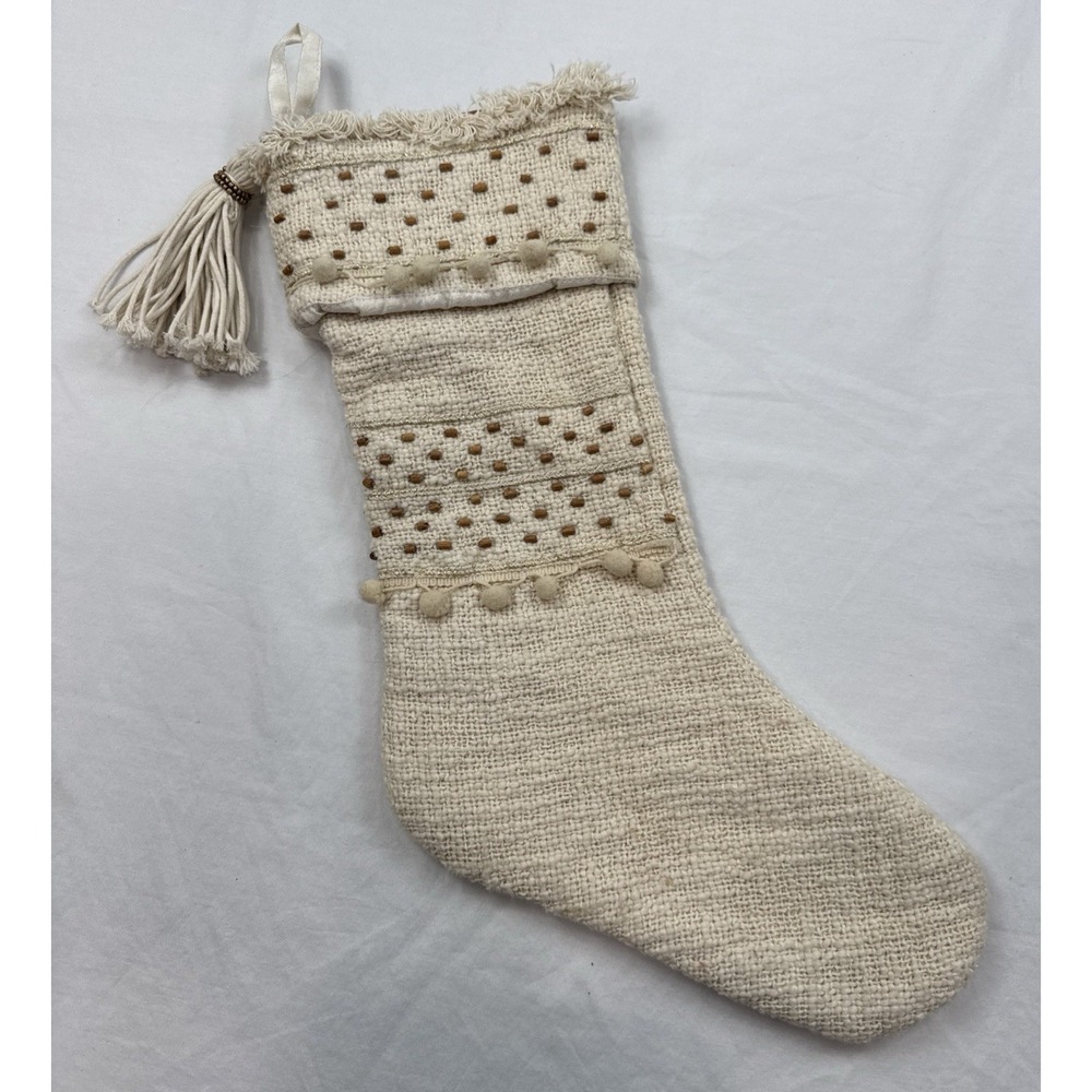 Elements By Erin Gates Boho Christmas Stocking Cream Neutral Farmhouse
